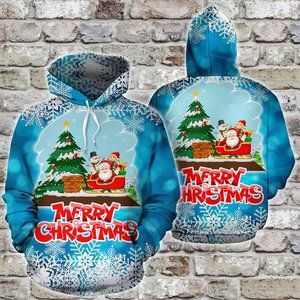 Santa claus merry christmas snowflake tree hoodie